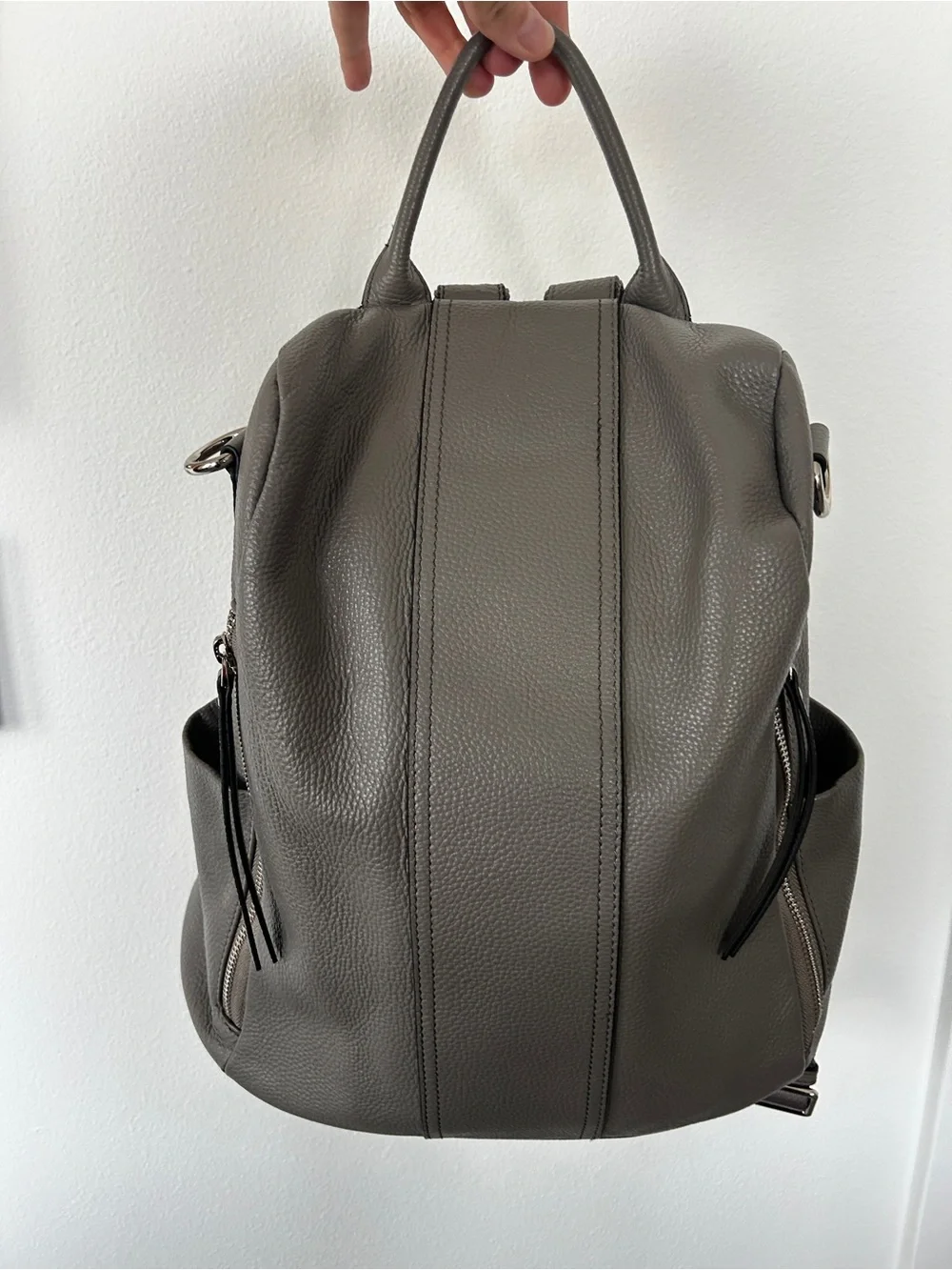 S-ZONE Leather Backpack Purses for Women Antitheft Bag - Medium - Grey
